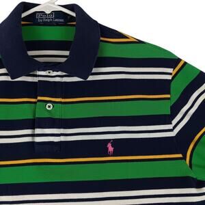 Polo Ralph Lauren Vintage Polo Shirt Men Medium Green/Blue Striped Luxury Preppy